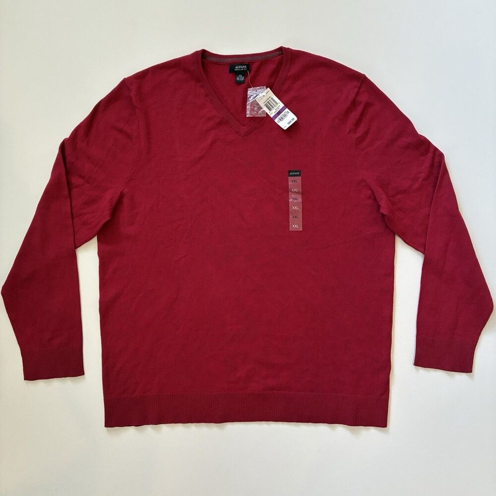 New Alfani V Neck Sweater Holiday Red Christmas Long Sleeve Men’s XXL Grandpa
